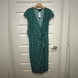 Lane Bryant Green and White Patterned Midi Dress